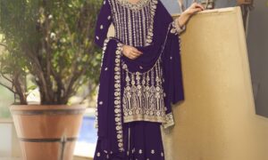 Blooming Georgette Paplon-Style Suit with Plazo & Diamond Work – G-005