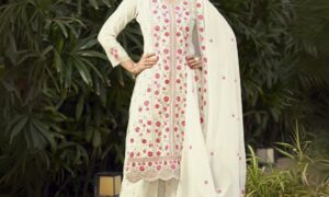 Blooming Georgette Sherwani-Style Suit with Diamond Work – G-007