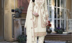 Blooming Georgette Sherwani-Style Suit with Diamond Work – G-021