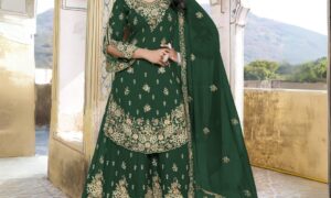 Blooming Georgette Paplon-Style Suit with Plazo & Diamond Work – G-017